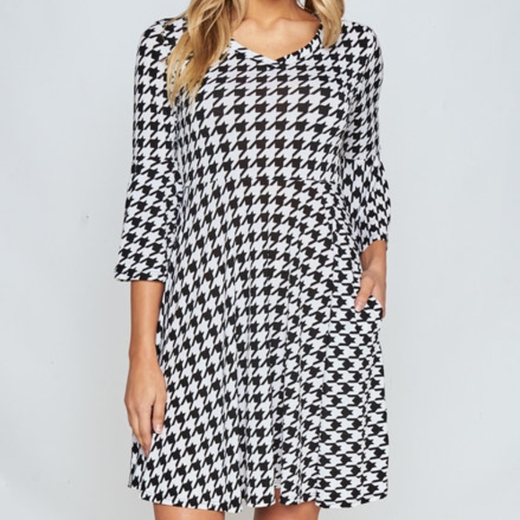 Bell Sleeve Houndstooth Fit & Flare Dress - Picture 3 of 4